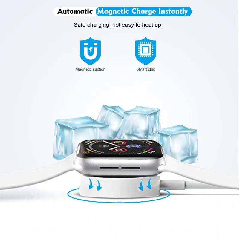 The charger kit next to the factory cable and a watch stand for comparison