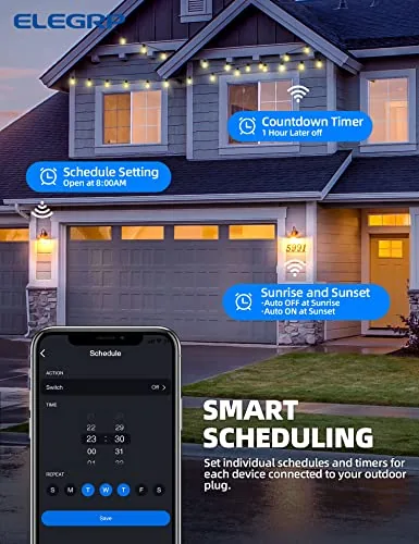 Another view of the ELEGRP PQR20 Outdoor Smart Plug Waterproof IP66, WiFi Plug with