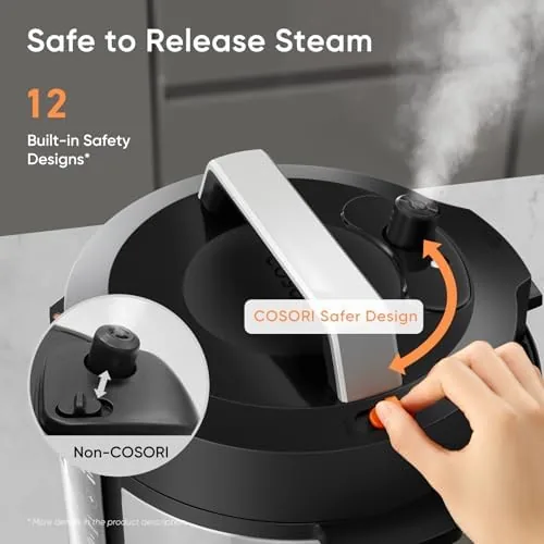The Cosori cooker beside an Instant Pot style electric pressure cooker