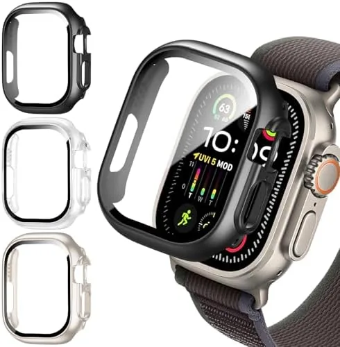 The black case fitted to an Apple Watch worn during a gym workout