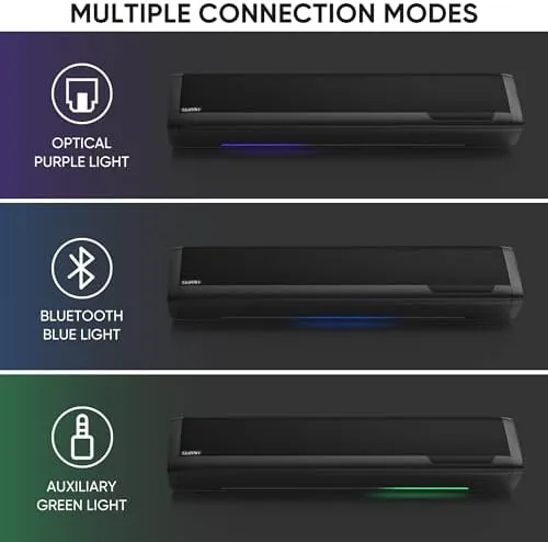 The back panel of the sound bar showing the optical and AUX inputs