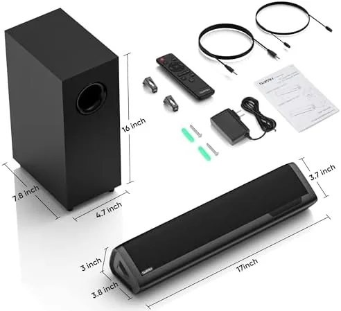 The remote control and the LED volume indicator on the sound bar