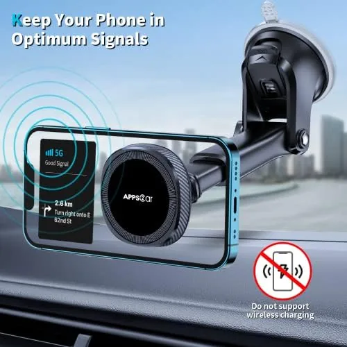 The mount holding an iPhone in landscape position while driving