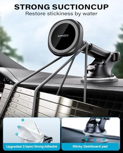 The mount base installed on the dashboard with the adhesive pad