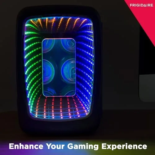 The Frigidaire Gaming Light Up Mini Beverage Refrigerator, 6 can, 4 in real use