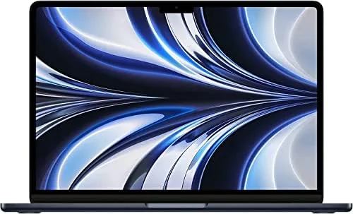 The Midnight MacBook Air M2 open on a desk showing the Liquid Retina display