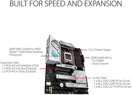Close view of the three M.2 slots and heatsinks on the ROG Strix B650-A
