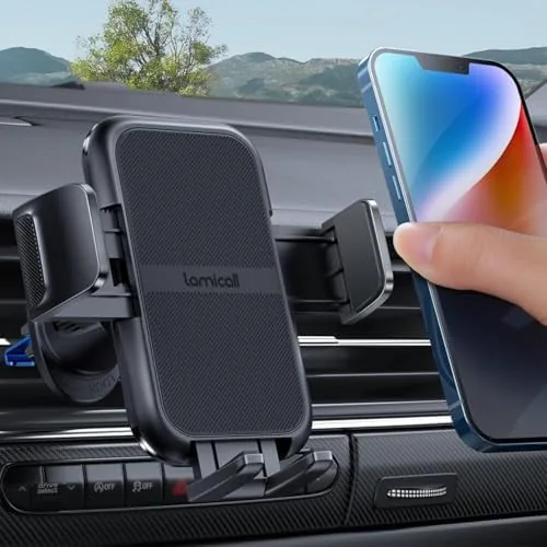 The Lamicall 2026 wider clamp car phone holder mounted on a vehicle air vent