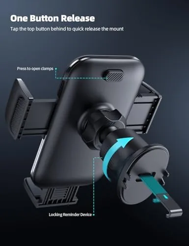 The Lamicall phone holder in a car interior showing a comfortable driver reach