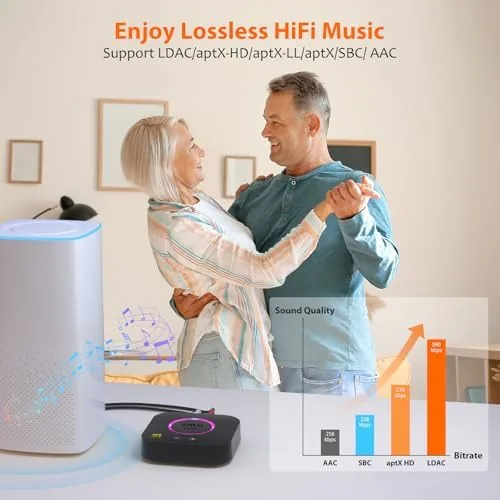 Detail shot of the 1Mii B06S+ LDAC Bluetooth 5.3 Receiver for Home Stereo Hi-Res features