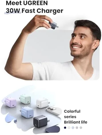 Detail shot of the UGREEN 30W USB C Charger for iPhone 17, Nexode Foldable features
