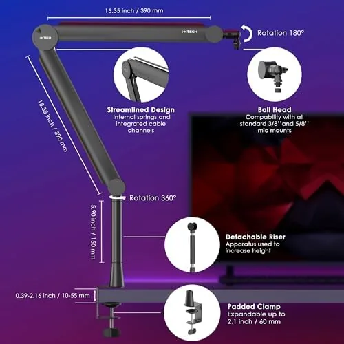Another view of the Premium Microphone Boom Arm with Desk Mount, 360° Rotatable, Fully