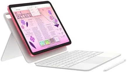 The Apple iPad 10th generation on a desk with a keyboard case