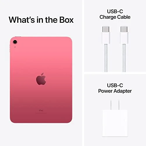 Unboxing the Apple iPad 10th generation showing the tablet, cable, and charger