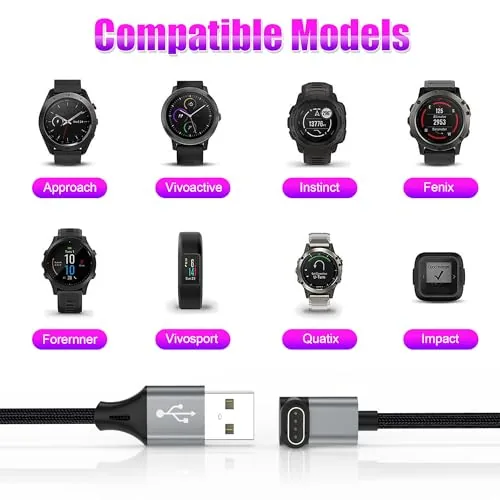 Another view of the AGVEE 2 Pack 3.3ft Charger for Garmin Watch, L-Shape Charging