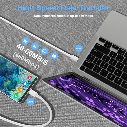 iPhone charging from a USB C cable running across a nightstand