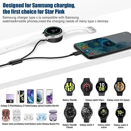 Detail shot of the 2 in1 Samsung Watch Charger,25W USB C Fast Charger Compatible features