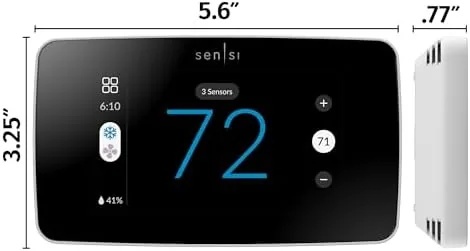 Close up of the Sensi Touch 2 color touchscreen showing temperature controls