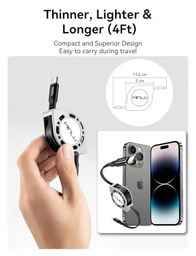 Another view of the Retractable USB C to USB C Cable,100W Fast Charging Cord，4
