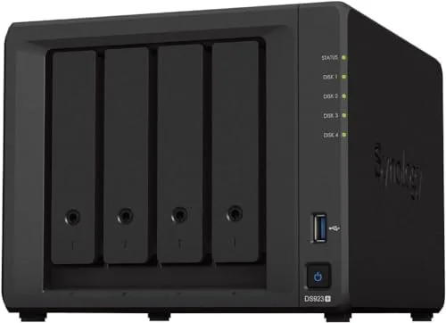 Synology DS923+ front view with four drive trays installed
