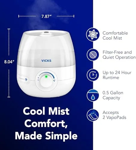 Close look at the Vicks Mini Filter Free Cool Mist Humidifier for Small Room build quality