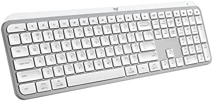 Logitech MX Keys S pale grey keyboard on a light desk