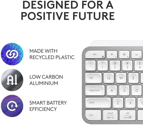 MX Keys S pale grey keyboard paired with a tablet for typing