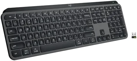 Logitech MX Keys S graphite keyboard on a dark desk