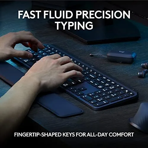 Graphite keyboard with backlit keys in a dim room