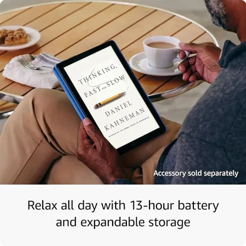 Fire HD 10 sitting in a kitchen stand near a recipe