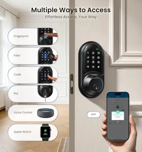 Close view of the Veise RZ07 matte black fingerprint reader and keypad
