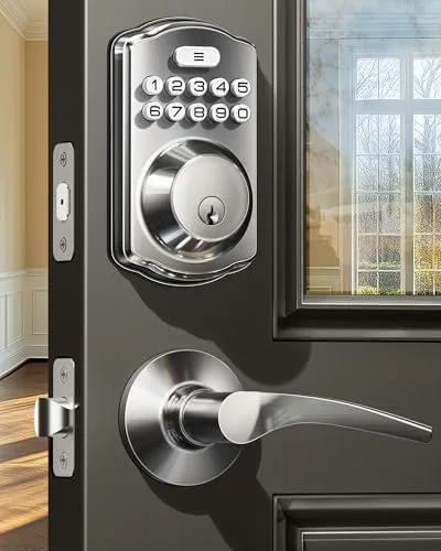 Overview of the Veise KS01B Keypad Door Lock with 2 Lever Handles Set