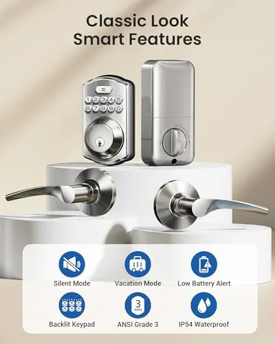 The Veise KS01B Keypad Door Lock with 2 Lever Handles Set in real use