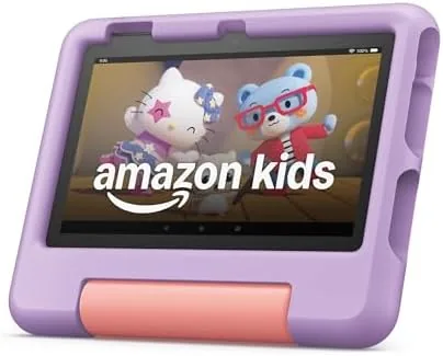 A child browsing the Amazon Kids home screen on the Fire 7 tablet