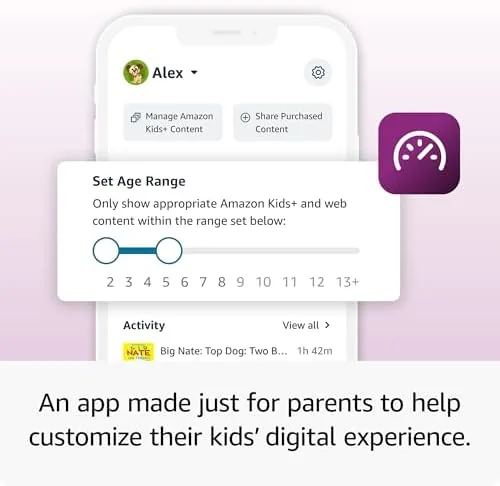 The parent dashboard on a phone showing time limits for the Fire 7 Kids tablet
