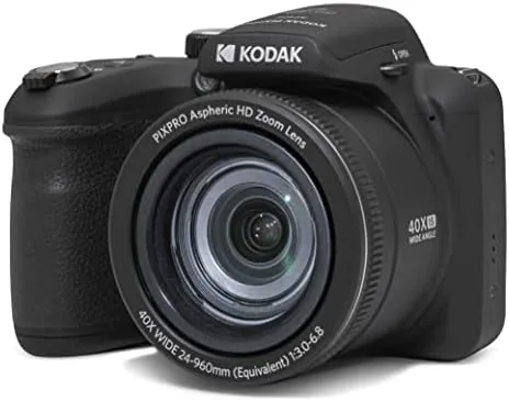 Kodak PIXPRO AZ405 bridge camera on a table with its lens extended