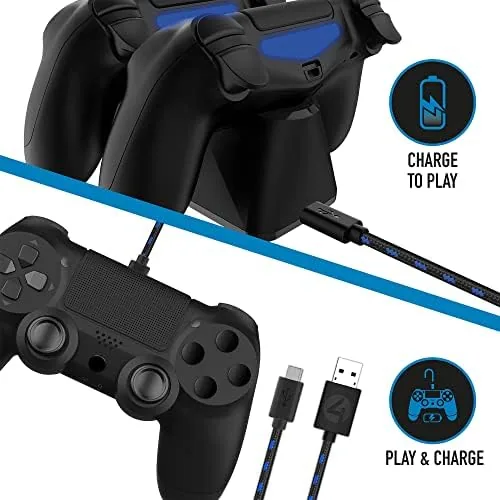 The 4Gamers dock with the play and charge cable coiled beside it