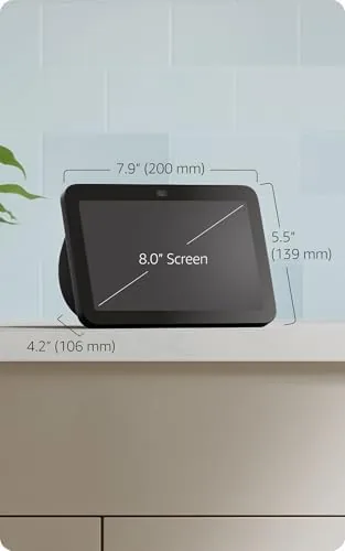 The Echo Show 8 on a kitchen counter showing a recipe on the screen