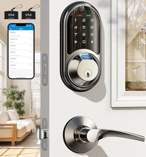 Veise RZ07B Fingerprint Smart Lock with 2 Lever Handle Set, Satin Nickel | App Review: Tested and Rated