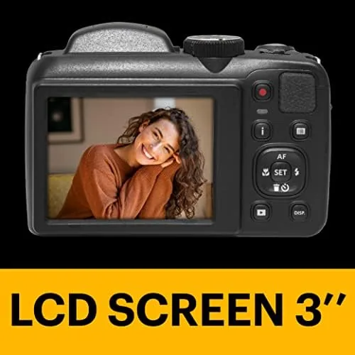 The AZ255 bridge camera beside a smartphone and a mirrorless camera