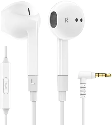LUDOS FEROX wired earbuds with the inline microphone and 3.5mm jack laid out on a desk