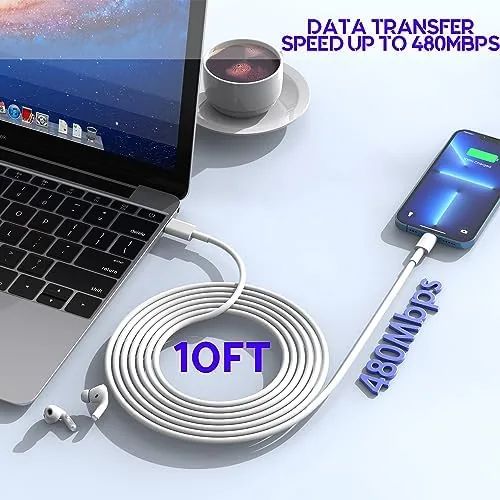 Another view of the 10Foot Fast iPhone Charging Cable,3-Pack Super Fast i Phone Charger