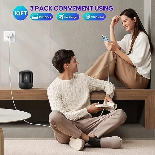 The 10Foot Fast iPhone Charging Cable,3-Pack Super Fast i Phone Charger compared in context