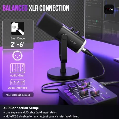 AM8 microphone connected to a laptop via USB cable on a desk