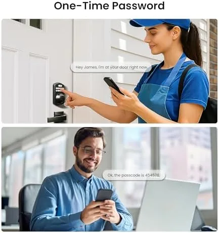 A family member unlocking the KS02A with a fingerprint while carrying bags