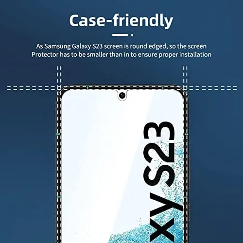 The Galaxy S23 with the NEW'C protector installed showing a clear and bright display