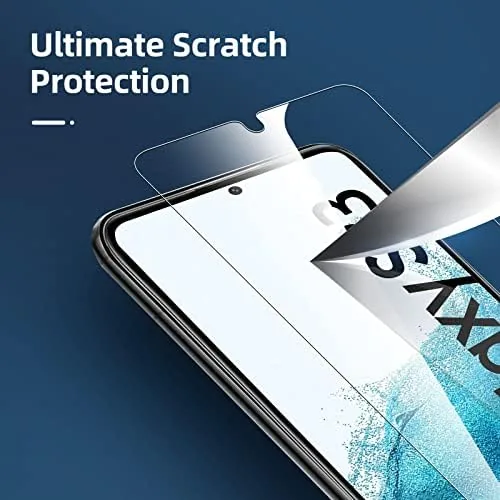 The NEW'C glass beside a plastic film protector and a bare Galaxy S23 screen
