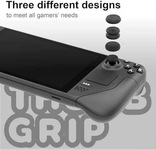 ROG Ally X with thumb grips installed next to a carrying case