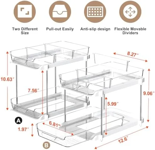 Close up of the drawer glides and the movable dividers inside the organizer