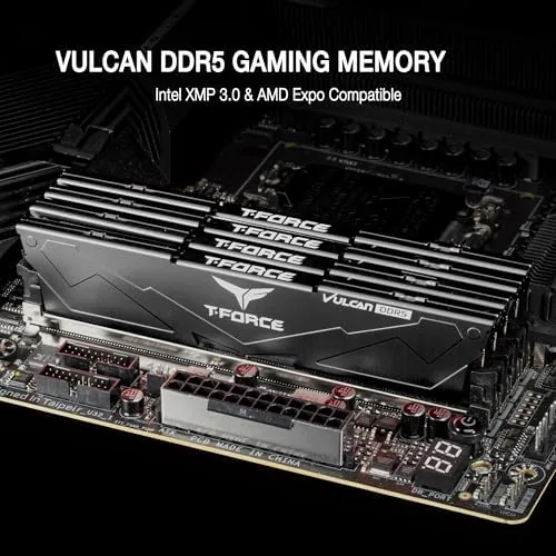 Close up of the T-Force Vulcan heatsink and label showing specifications